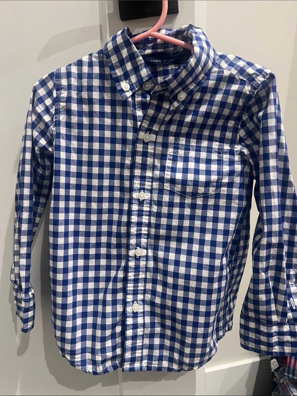 Janie and Jack Blue and White Gingham Button-Down Shirt